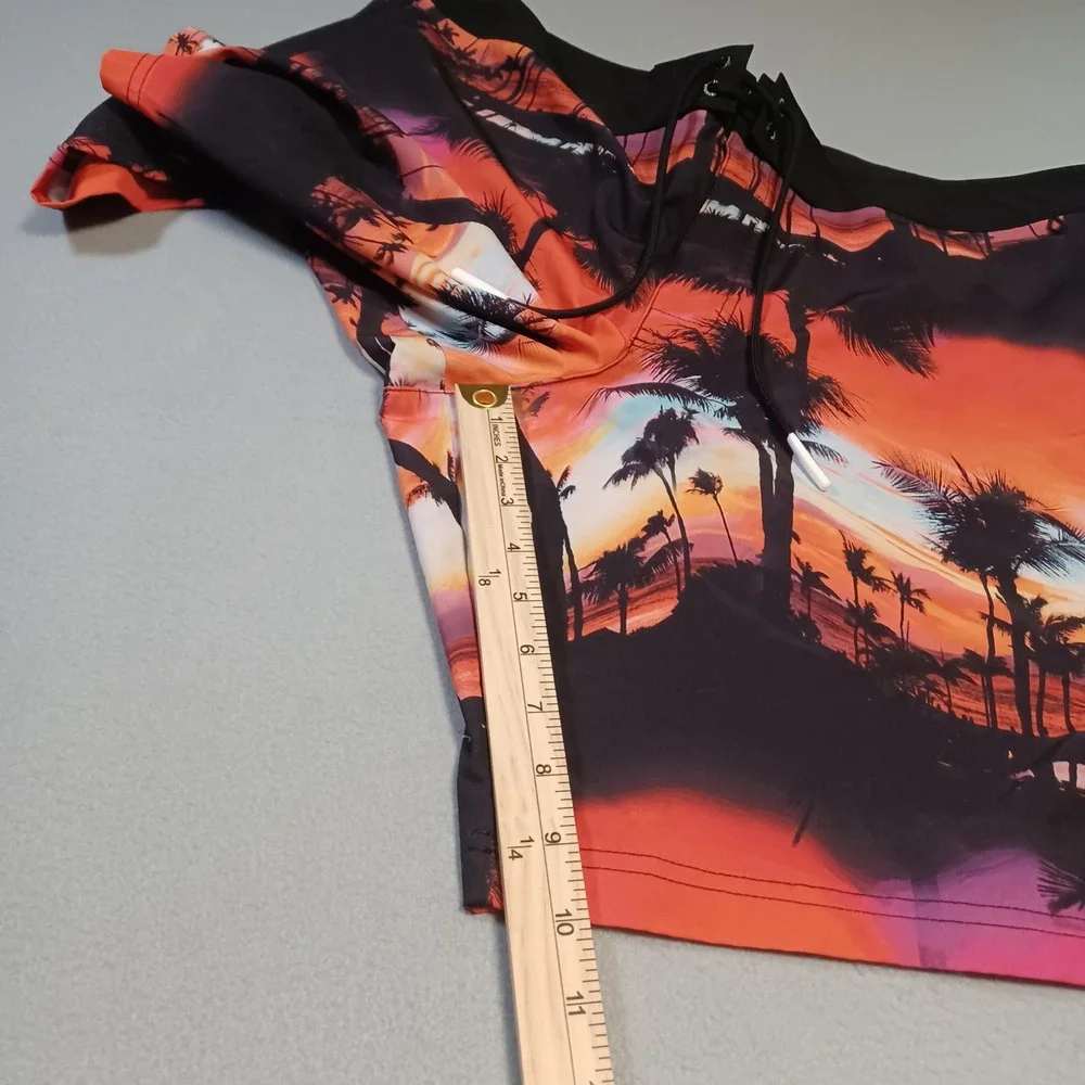 American Eagle Mens Board Short XXL Tropical Sunset Palm Tree Swim Trunks Orange